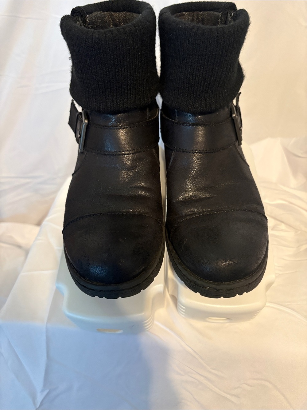 boc Black Ankle Booties with Knit Cuff and Side Buckle